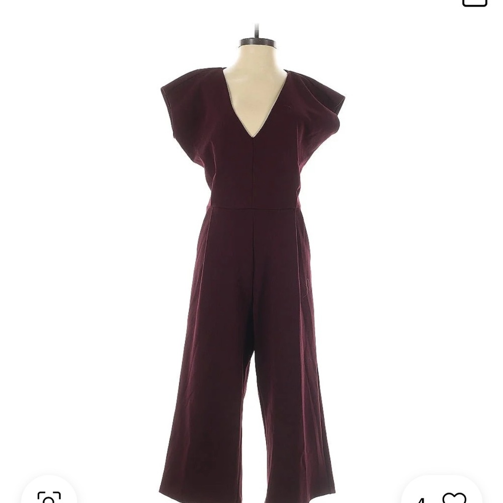 Bishop + Young birgandy  Jumpsuit with V-Neck and Wide-Leg Design.
